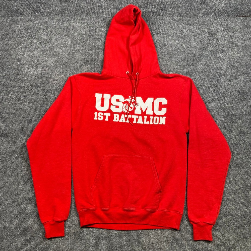 Champion USMC 1st Battalion Parris Island Hoodie Red Mens Small Graphic Pullover
